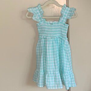 Janie and Jack Aqua Gingham Smocked Dress Size 4 Spring Easter